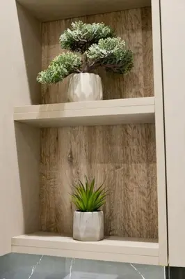 a shelf with two potted plants on it at Dream apartment in Kallithea in Athens