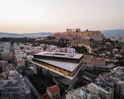 an aerial view of a city with the acropolis at Acropolis Vibe Residence in Athens