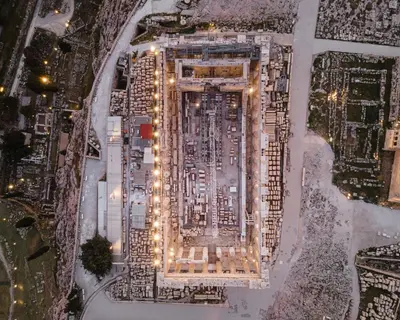 an overhead view of a building with christmas lights at Acropolis Vibe Residence in Athens