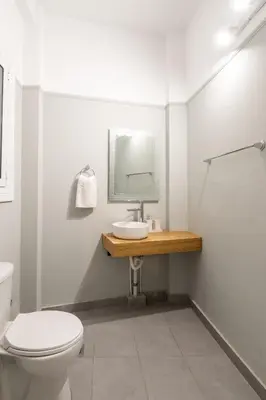 a bathroom with a white toilet and a sink at Agora Apartment Plaka and Acropolis area in Athens