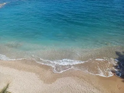 an aerial view of the ocean and the beach at Varkiza Seaside 2BD Apartment in Varkiza