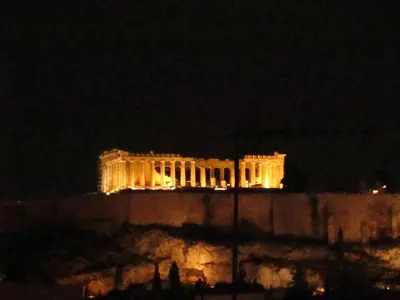 a view of the acropolis at night at N kosmos metro st 1 bedroom 4 pers flat by MPS in Athens