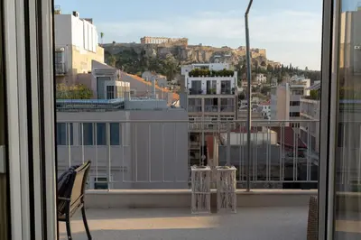 a balcony with a view of a city at Parthenon View Apartment in Athens