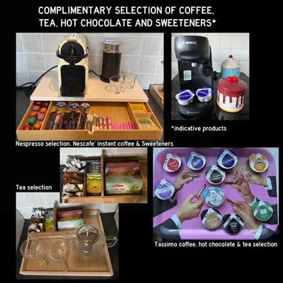 a collage of three pictures of a collage of products at Parthenon View Apartment in Athens