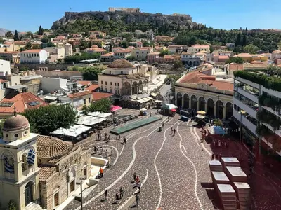 an aerial view of a city with a hill in the background at Athens loft 5 min from Monastiraki metro stop in Athens