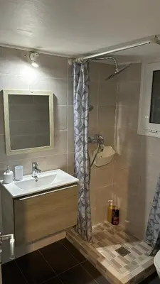 a bathroom with a sink and a shower at Apartment in Athens centre in Athens