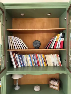 a book shelf filled with lots of books at Filoxenia Harmony Retreat in Keratea