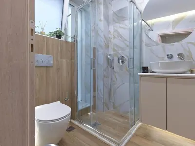 a bathroom with a shower and a toilet and a sink at Formionos95 in Athens