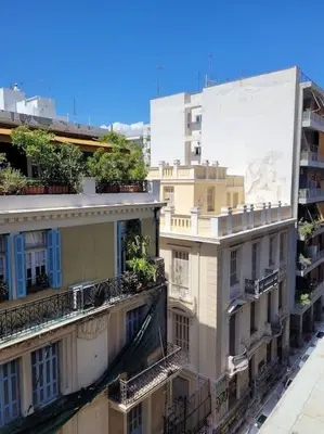 an aerial view of buildings in a city at Charming veranda in Exarcheia in Athens