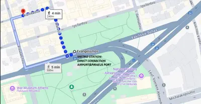 a map of the intersection of a street at Quiet Apartment with Garden View in Kolonaki in Athens