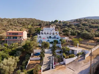 an aerial view of a large white house at Φ Villa by A&D Properties in Porto Rafti