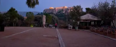 a view of a mountain with a person in the distance at Acropolis Luxury Apartment with Balcony in Athens