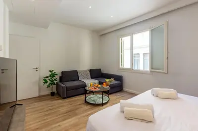 a living room with a bed and a couch at Holodek Apartments : Akropolis in Athens