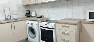 a kitchen with a washing machine and a sink at Magnolia Apartment -4BD , 1.5 BT in Athens