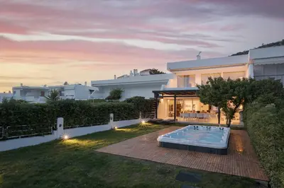 a house with a swimming pool in the yard at Casa Amalia in Aghia Marina