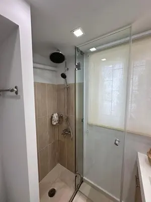 a shower with a glass door in a bathroom at Dream View Vouliagmeni in Athens