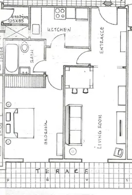 a black and white floor plan of a house at Urban apt Metro line 3 1min walk in Athens