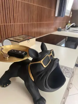 a black cat wearing glasses sitting on a table at Medusa Apartment in Artemida