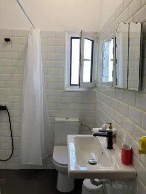a white bathroom with a toilet and a sink at Jenny's Central Apartment in Athens