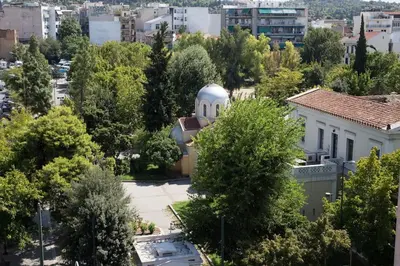an aerial view of a building with a dome at A comfortable small studio nearby Acropolis 3 in Athens