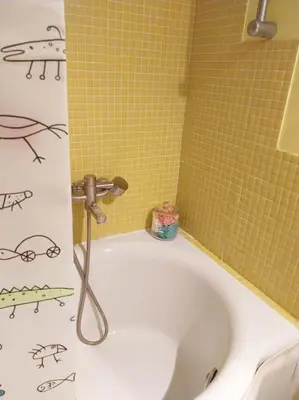 a bathroom with a bath tub with a shower at Lucie's Apartment in Athens