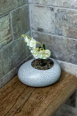 a vase filled with white flowers sitting on a wooden table at Flower in Athens
