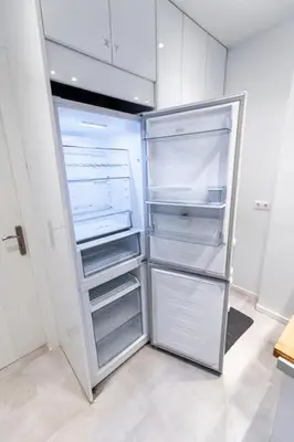a white refrigerator with its door open in a kitchen at Flower in Athens
