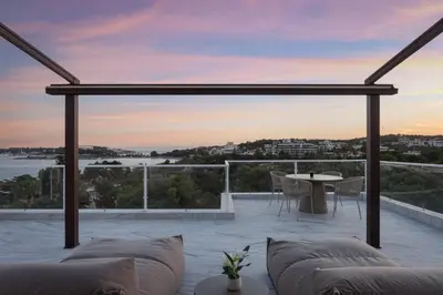 a view from the roof of a house at The Vouliagmeni Penthouse in Athens