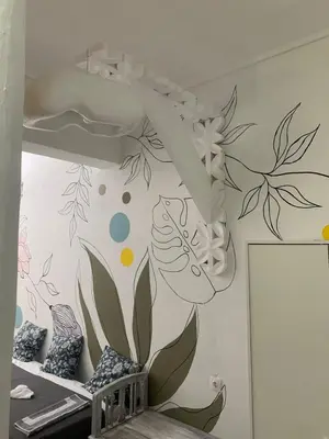 a bedroom with a flower mural on the wall at Manello Home Art in Athens