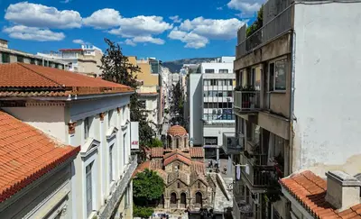 an overhead view of a city with buildings at Modern Studio in Syntagma - Walk to Acropolis in Athens