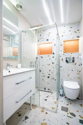 a bathroom with a shower and a toilet and a sink at Cozy Studio at Vyronas for 2 pers by MPS in Athens