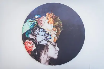 a painting of a woman with flowers on a wall at Cozy Home In Athens in Athens
