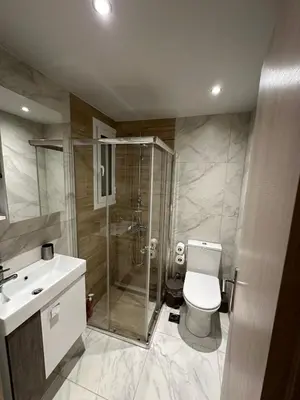 a bathroom with a shower and a toilet and a sink at Just For Two in Athens