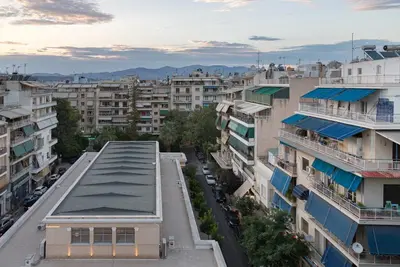 an overhead view of a city with buildings at Large terrace studio in Athens