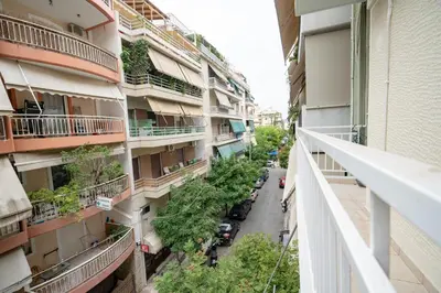 a view from the balcony of a building at Athens central train station flat for 4 persons in Athens
