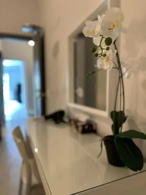 a vase of flowers on a counter in a room at Koukaki Urban Living Apartment in Athens