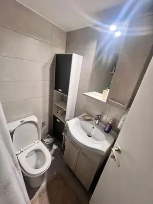 a small bathroom with a toilet and a sink at Cozy Nest at Lykavitos in Athens