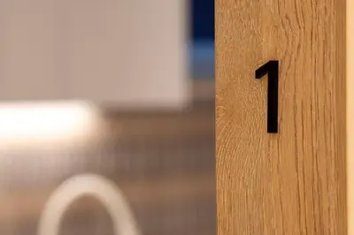 a wooden door with the number one on it at Piraeus Marina Haven 1 in Piraeus