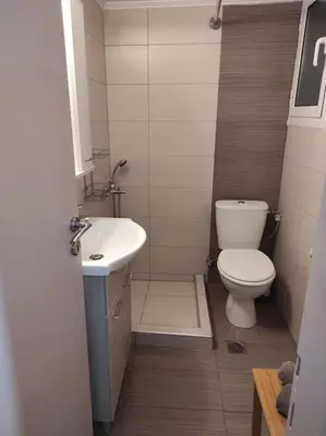 a small bathroom with a toilet and a sink at Alexandra 's Home in Athens