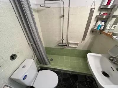 a bathroom with a shower and a toilet and a sink at For big family in Athens