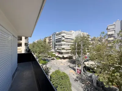 an apartment balcony with a view of a street at NAGIA Modern Apt Paleo Faliro B-1 in Athens