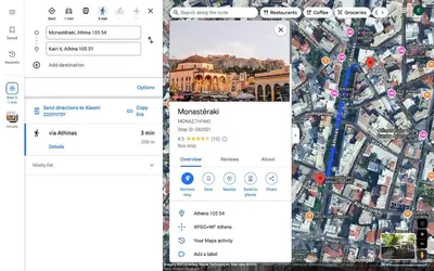 two cell phones with a map on their screens at Hermes Central Suite in Athens
