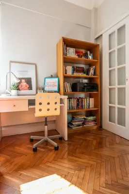 a room with a desk and a book shelf at Family 2BR Apt By National Archaeological Museum in Athens