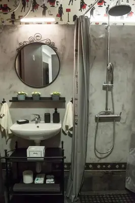 a bathroom with a shower and a sink at Angel - Cozy, renovated, studio in Athens heart in Athens