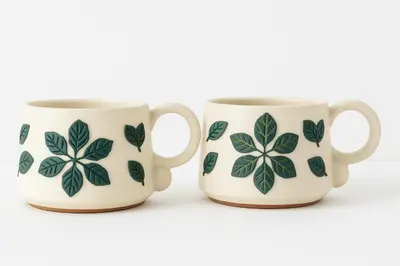 a pair of coffee mugs with green leaves on them at Stay at Premium Syntagma Location in Athens