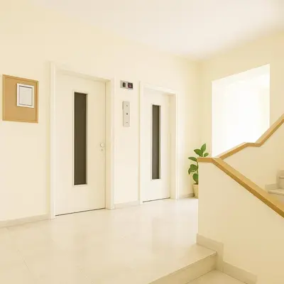 a hallway with three white doors and a staircase at Stay at Premium Syntagma Location in Athens