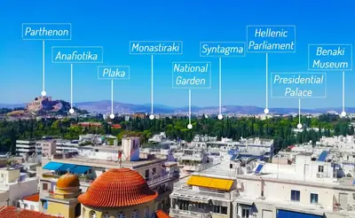 a view of a city with buildings at Rooftop studio with Acropolis view just next to Panathenaic Stadium - 280 Athens view in Athens