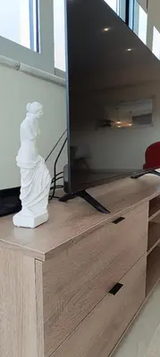 a white statue sitting on top of a dresser next to a tv at Athens Experience 2 in Athens