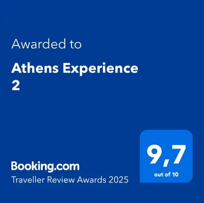 a blue screen with the text awarded to athens experience at Athens Experience 2 in Athens