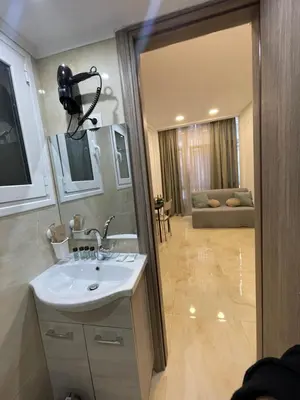a bathroom with a sink and a mirror at Arame Luxury Apartments in Athens